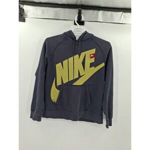 Vintage Nike Blue Neon Logo Long Sleeve Pullover Hoodie Mens Size Large